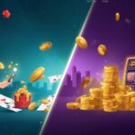 Illustration comparative des bonus de casino en ligne : à gauche un joueur profitant de bonus gratuits sans dépôt, à droite des gains plus importants avec bonus de bienvenue, symbolisant le choix entre risque zéro et potentiel élevé.